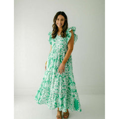 8.28 Boutique:Jade Melody Tam,Jade Melody Tam Green Ferns Tiered Maxi Dress,Dress