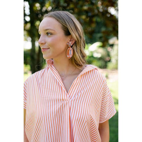 8.28 Boutique:Caroline Hill,Field Goal Orange and White Embellished Earrings,Earrings