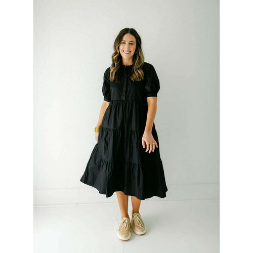 8.28 Boutique:English Factory,English Factory Puff Sleeve Midi Dress in Black,Dress