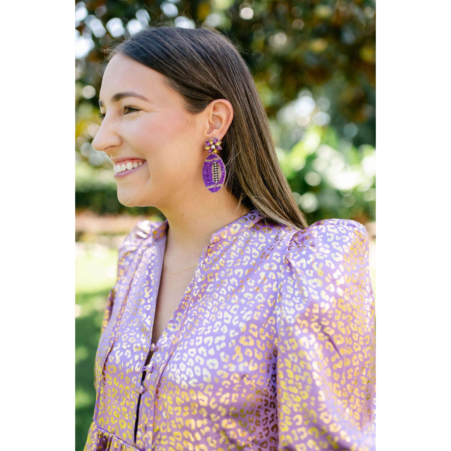 8.28 Boutique:Caroline Hill,Field Goal Purple and Gold Embellished Earrings,Earrings