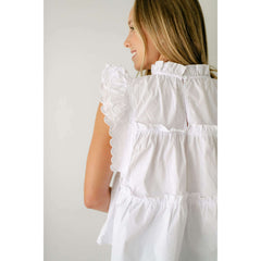 8.28 Boutique:Joy*Joy,Joy*Joy White Scalloped Tiered Top,Shirts & Tops