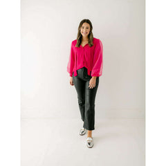 8.28 Boutique:Jade by Melody Tam,Jade Organza Sleeve Blouse in Pink,Top