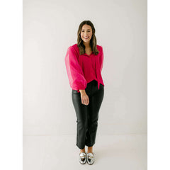 8.28 Boutique:Jade by Melody Tam,Jade Organza Sleeve Blouse in Pink,Top