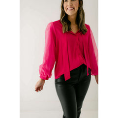 8.28 Boutique:Jade by Melody Tam,Jade Organza Sleeve Blouse in Pink,Top