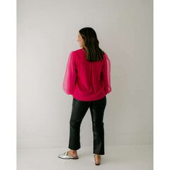 8.28 Boutique:Jade by Melody Tam,Jade Organza Sleeve Blouse in Pink,Top