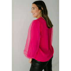 8.28 Boutique:Jade by Melody Tam,Jade Organza Sleeve Blouse in Pink,Top