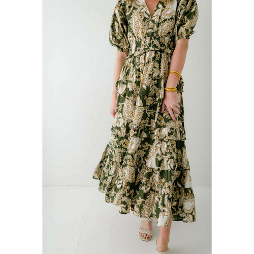 8.28 Boutique:Anna Cate Collection,Anna Cate Mallory Midi Khaki Green Paisley Dress,Dress