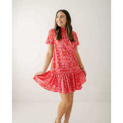 8.28 Boutique:Karlie Clothes,Karlie Floral Mock Tie Back Ruffle Bottom Dress in Bombshell Pink,Dress
