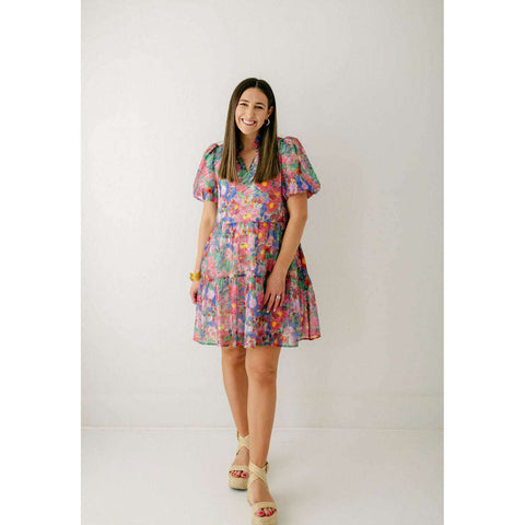 Jade Melody Tam Floating Blooms High Neck Puff Sleeve Dress