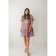 8.28 Boutique:Jade by Melody Tam,Jade by Melody Tam Puff Sleeve Tiered Dress in Garden Bloom,Dress