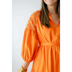 8.28 Boutique:Jade by Melody Tam,Jade by Melody Tam Lace Block Tiered Dress in Orange,Dress