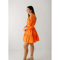 8.28 Boutique:Jade by Melody Tam,Jade by Melody Tam Lace Block Tiered Dress in Orange,Dress