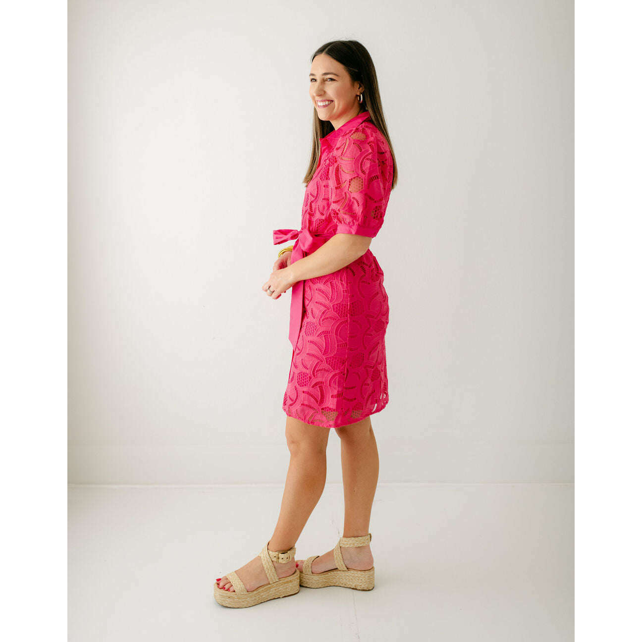 8.28 Boutique:Jade Melody Tam,Jade Melody Tam Pink Placket Lace Shift Dress,