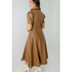 8.28 Boutique:Karlie Clothes,Karlie Solid Pleather Brown Midi Dress,Dress
