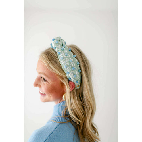 8.28 Boutique:Brianna Cannon,Brianna Cannon Spa Green and Blue Palm Headband,headband