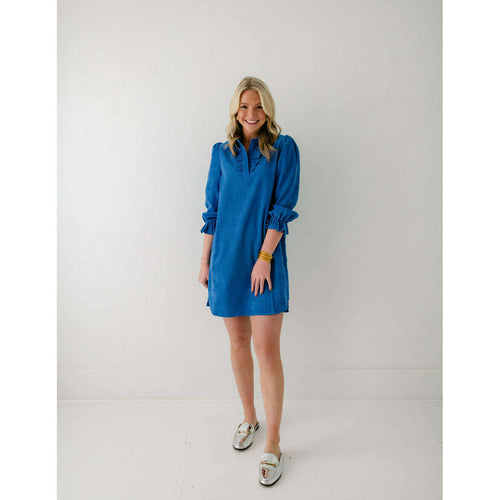 8.28 Boutique:Joy*Joy,Joy*Joy Corduroy Ruffles Blue Shirt Dress,Dress