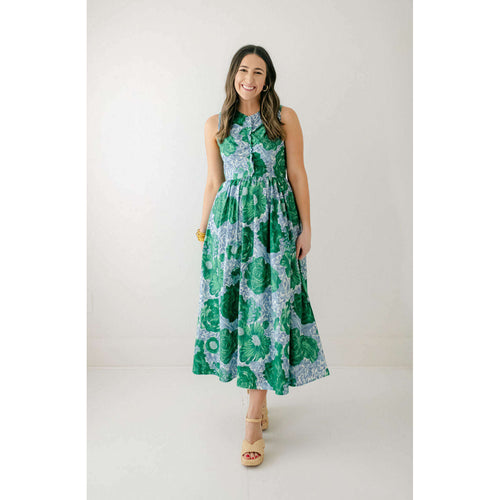 8.28 Boutique:8.28 Boutique,The Sidney Dress in Hydrangea Sky Blue & Green,Dress