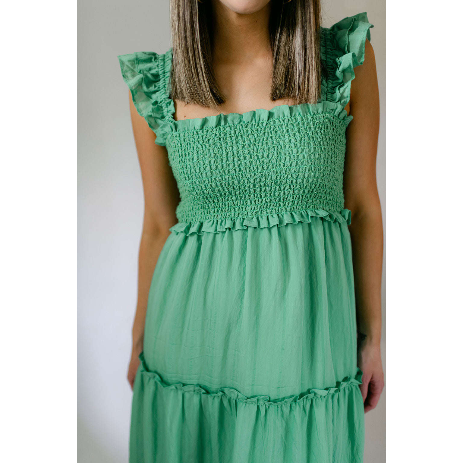 8.28 Boutique:Jade Melody Tam,Jade Melody Tam Smocked Top Maxi Dress in Green,Dress