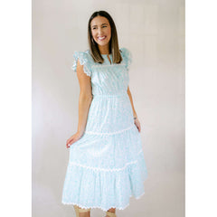 8.28 Boutique:Sail to Sable,Sail to Sable Flowering Vine Print Flutter Sleeve Ric Rac Dress,Dress