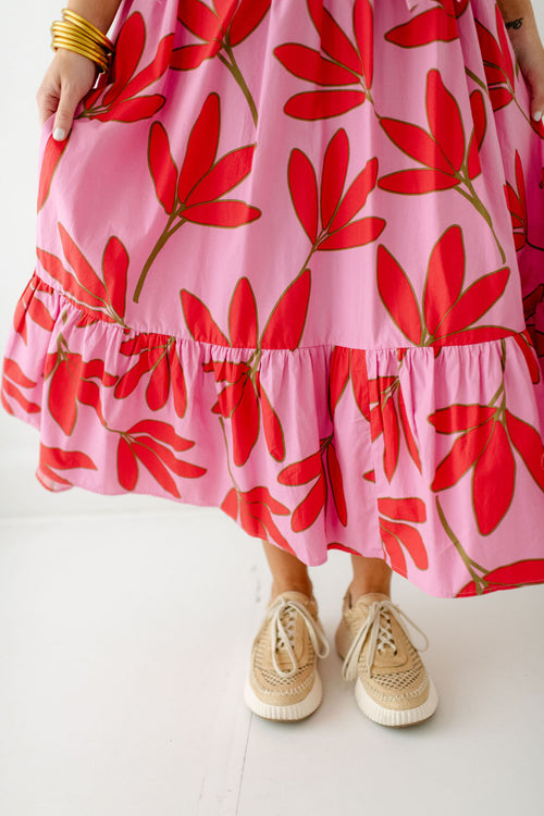 Karlie Floral Puff Sleeve Tiered Maxi Dress in Cherry Red