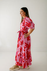 Karlie Floral Puff Sleeve Tiered Maxi Dress in Cherry Red