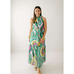 8.28 Boutique:Jade by Melody Tam,Jade Melody Tam Pleated Neck Maxi in Geo Tones,Dress