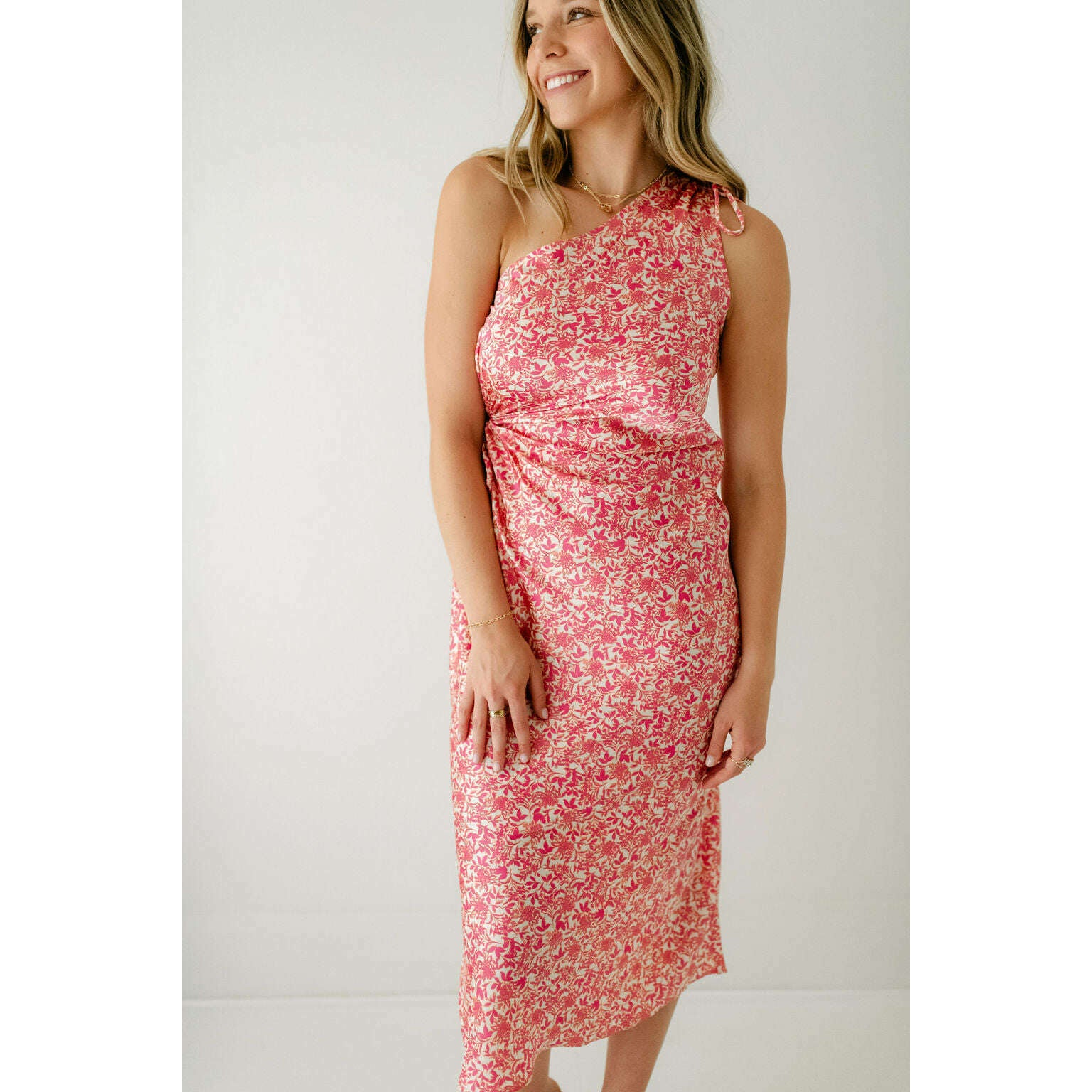 Mink Pink Alina Pink Floral One Shoulder Dress, S / Pink Mink Pink Alina Pink Floral One Shoulder Dress, S / Pink
