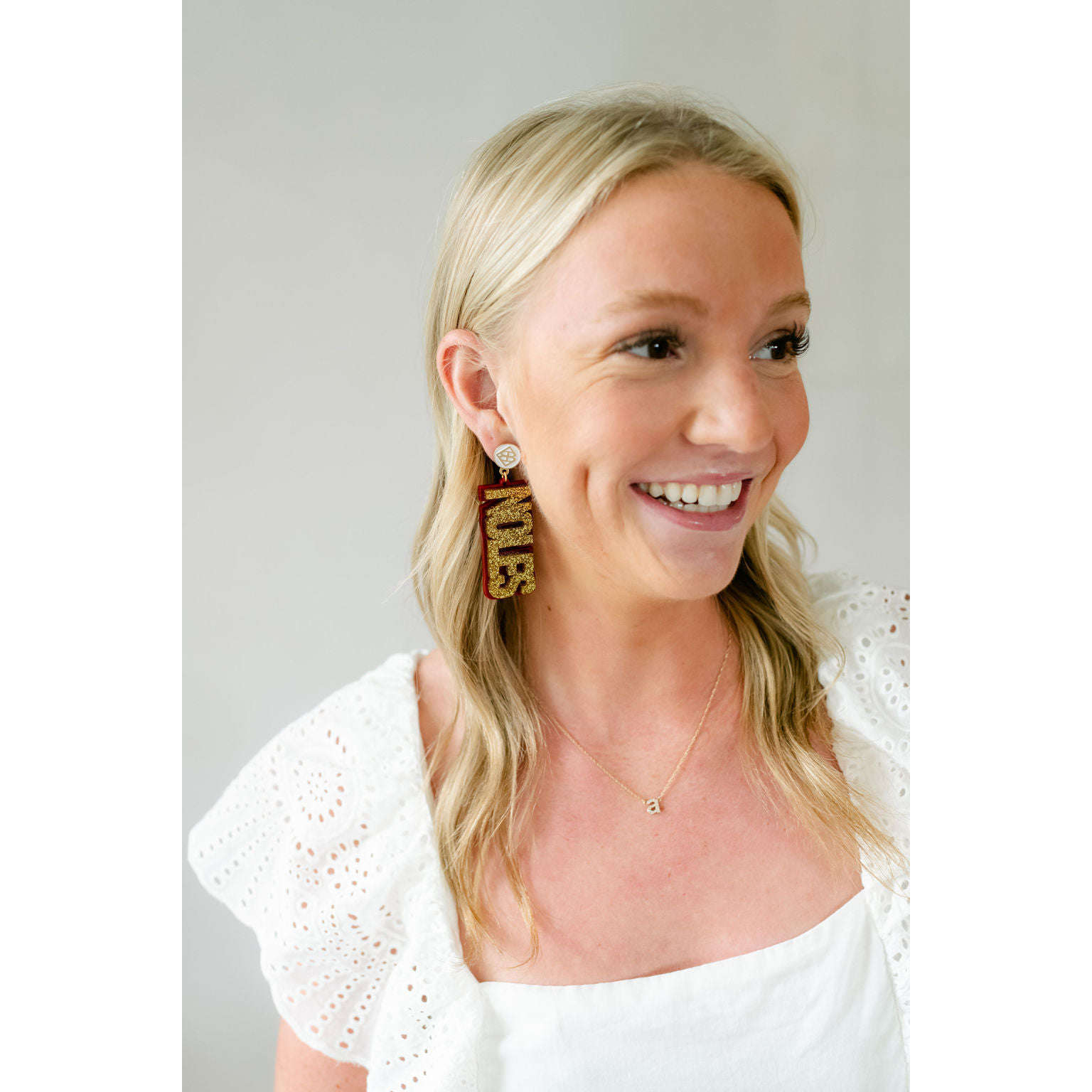 8.28 Boutique:Brianna Cannon,Brianna Cannon Mini Gold Glitter FSU Noles Earrings,Earrings