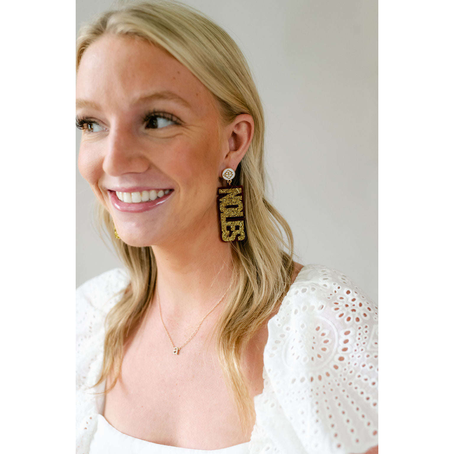 8.28 Boutique:Brianna Cannon,Brianna Cannon Mini Gold Glitter FSU Noles Earrings,Earrings