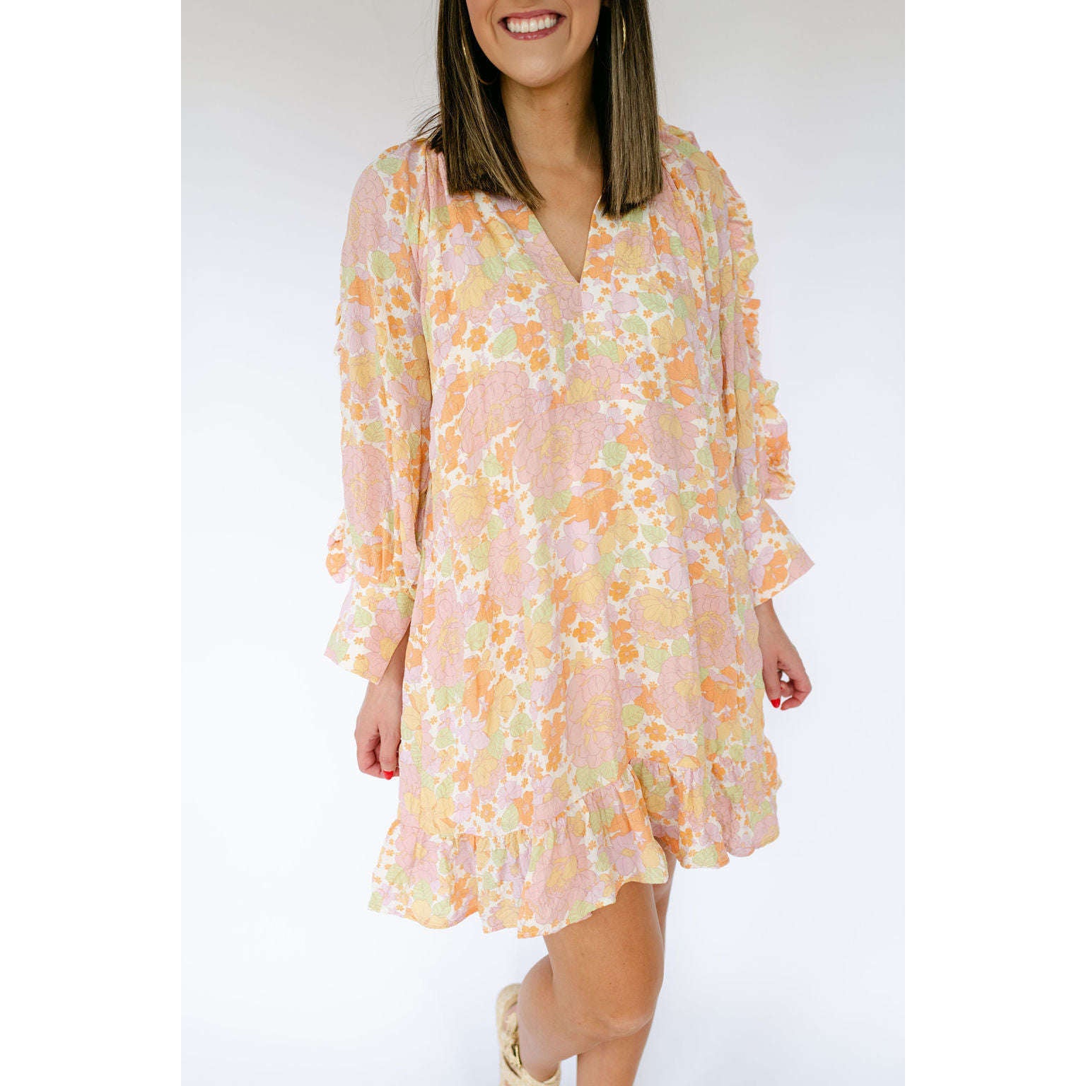 8.28 Boutique:Karlie Clothes,Karlie Seersucker Pastel Floral Ruffle Sleeve Dress,Dress