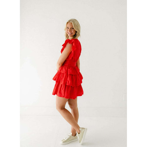 8.28 Boutique:Karlie Clothes,Karlie Solid Red Wrap Ruffle Bottom Dress,Dress