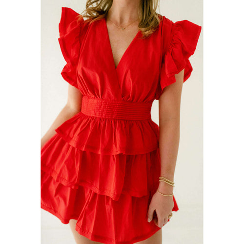 8.28 Boutique:Karlie Clothes,Karlie Solid Red Wrap Ruffle Bottom Dress,Dress