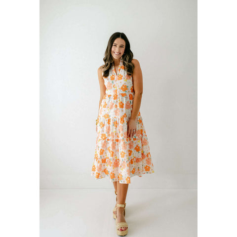The Addie Blue and White Strapless Floral Dress
