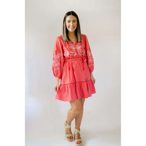 8.28 Boutique:8.28 Boutique,The Carson Eyelet Mini Dress in Coral,Dress