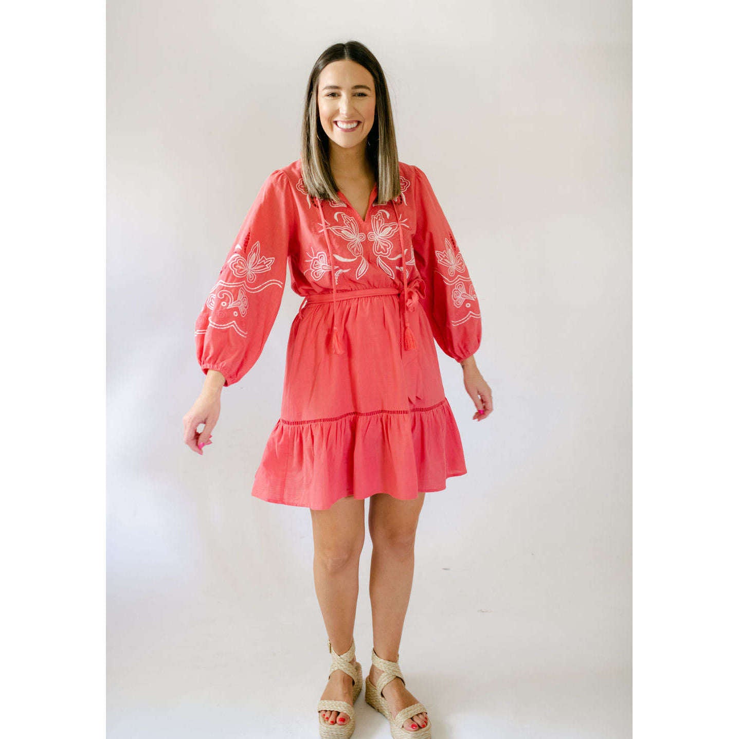 8.28 Boutique:8.28 Boutique,The Carson Eyelet Mini Dress in Coral,Dress