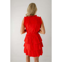 8.28 Boutique:LUCY PARIS,Lucy Paris Tory Pleated Dress in Red Orange,Dress