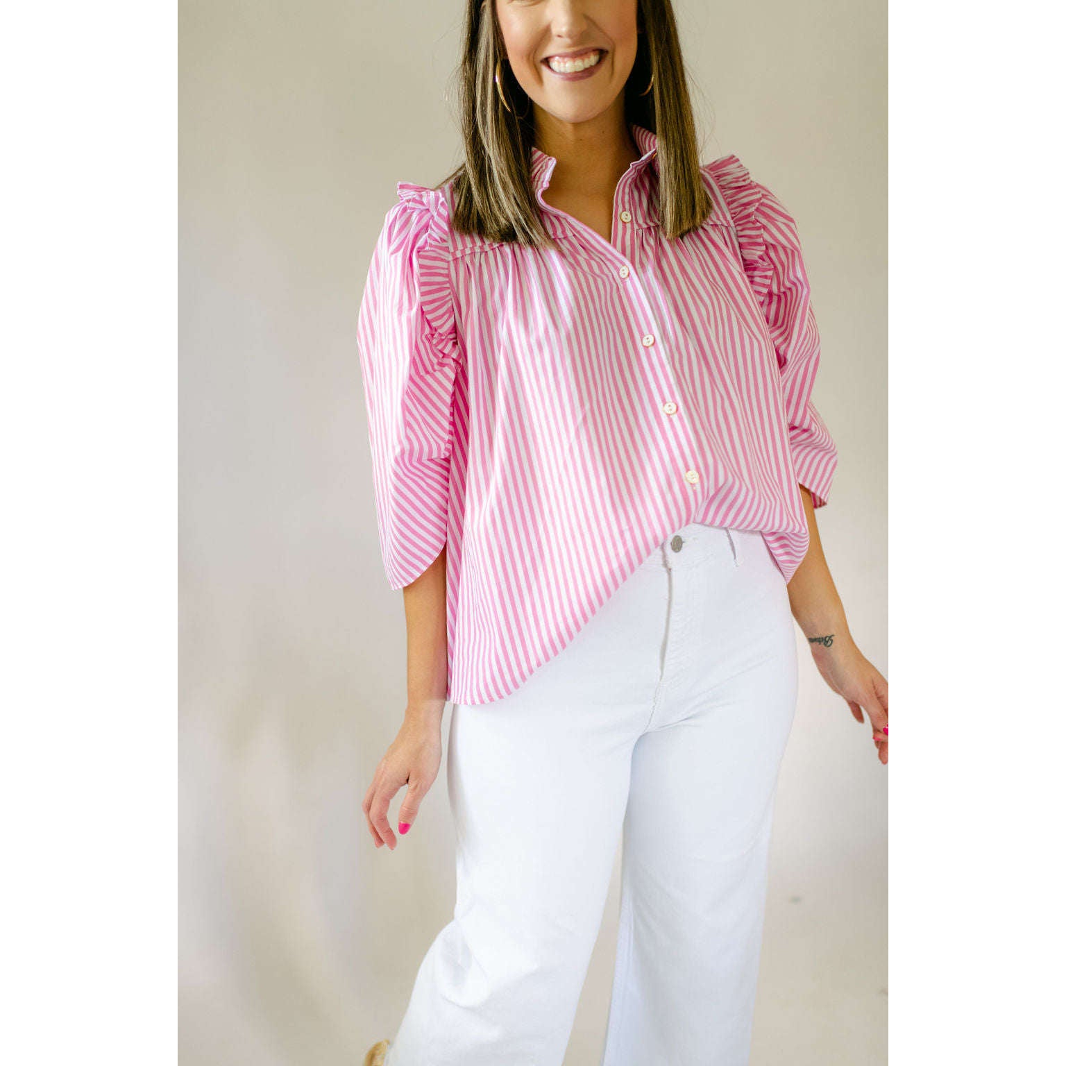 8.28 Boutique:Karlie Clothes,Karlie Pink Stripe Poplin Button Up Top,Tops