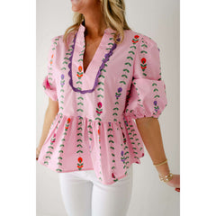 8.28 Boutique:Karlie Clothes,Karlie Floral Vine Poplin V-Neck Top,Shirts & Tops
