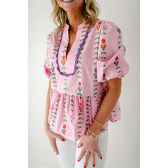 8.28 Boutique:Karlie Clothes,Karlie Floral Vine Poplin V-Neck Top,Shirts & Tops