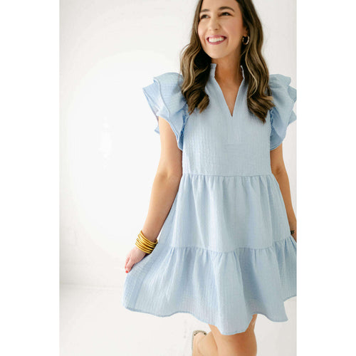 8.28 Boutique:THML,The Virginia Blue Flutter Sleeve Dress,Dress