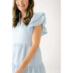 8.28 Boutique:THML,The Virginia Blue Flutter Sleeve Dress,Dress