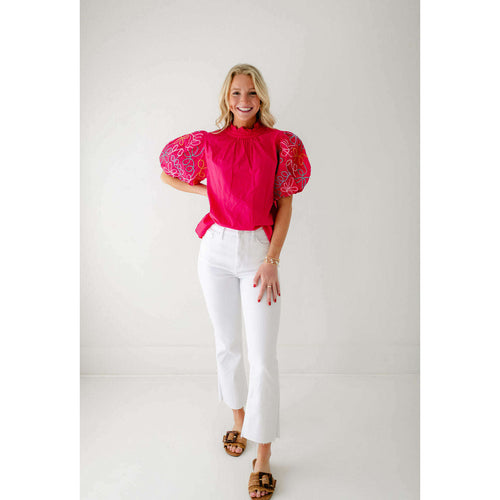 8.28 Boutique:THML,The Carter Embroidered Puff Sleeve Top,Shirts & Tops