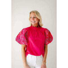 8.28 Boutique:THML,The Carter Embroidered Puff Sleeve Top,Shirts & Tops