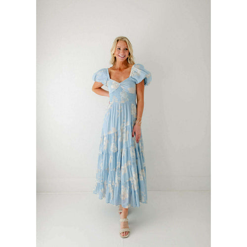 8.28 Boutique:Free People,Free People Sundrenched Floral Tiered Maxi Dress in Sky Combo,Dress