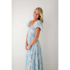 8.28 Boutique:Free People,Free People Sundrenched Floral Tiered Maxi Dress in Sky Combo,Dress