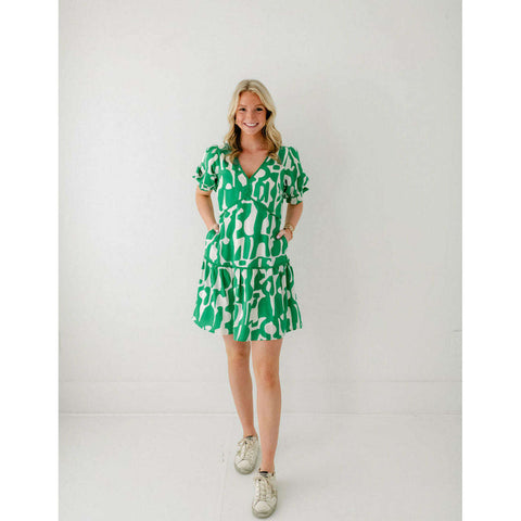 The Victoria Pink and Green Poppy Midi Dress