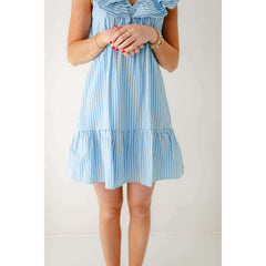 8.28 Boutique:Joy*Joy,Joy*Joy V-Neck Ruffle Dress in Blue Stripes,Dress