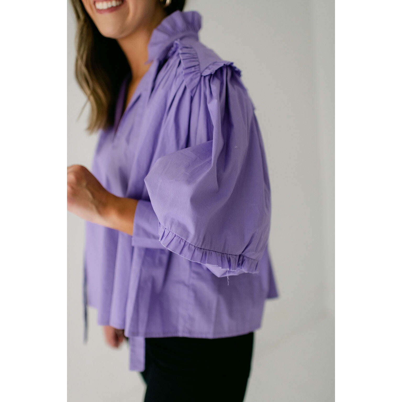 8.28 Boutique:Karlie Clothes,Karlie Solid Lavender Ruffle Poplin V-Neck Top,Top