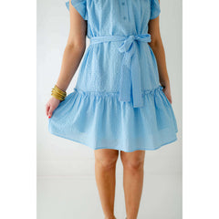 8.28 Boutique:Joy*Joy,Joy*Joy Placket Peplum Dress in Light Blue,Dress