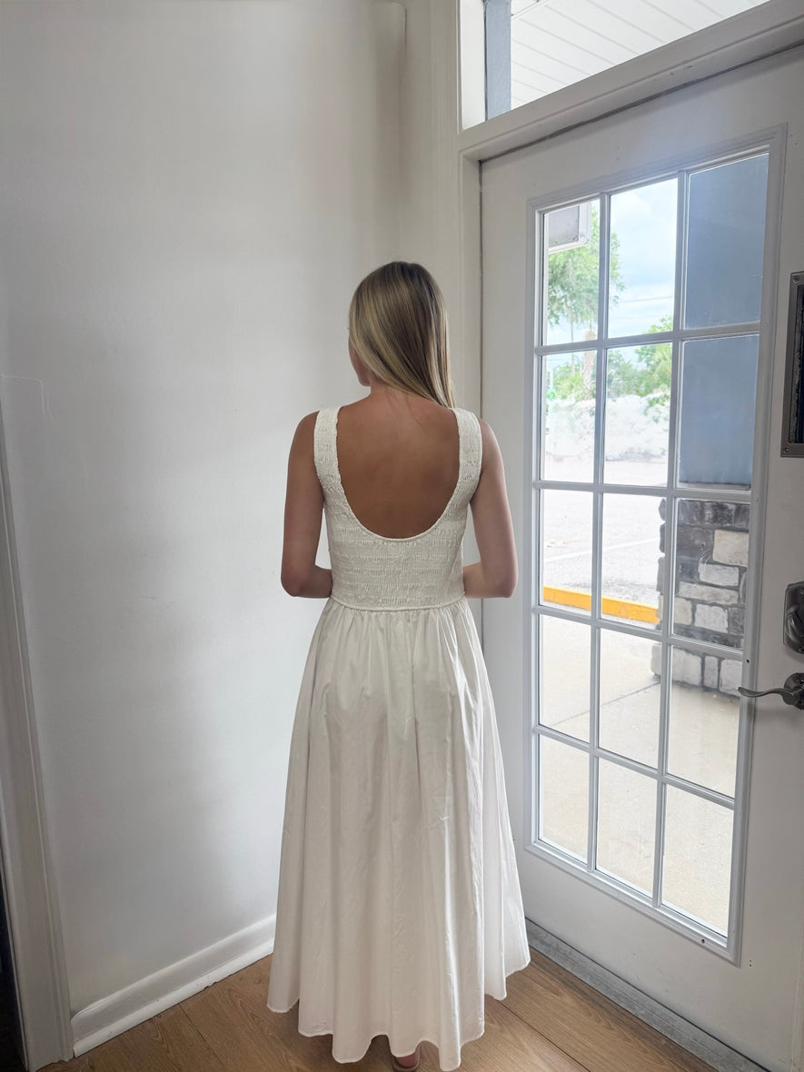 white smocked midi dress Darling Daydream Off White Midi Dress | Trendy Women's Dress